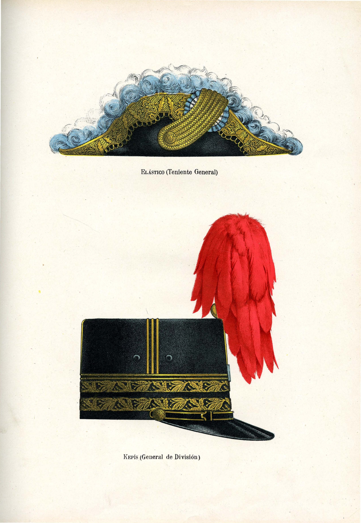 Arriba: Elástico - Teniente General. Abajo: Kepis - General de División