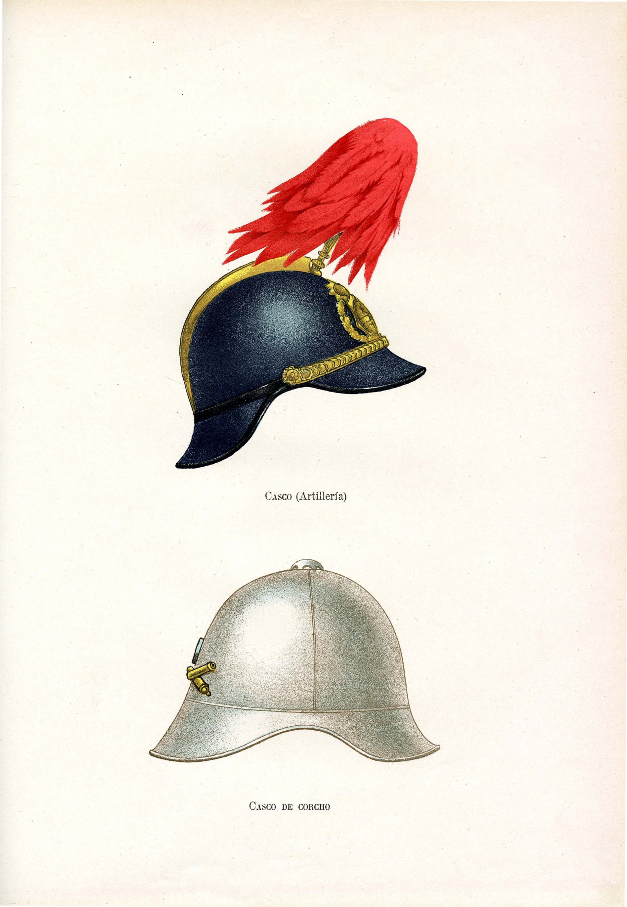 Arriba: casco - Artillería. Abajo: Casco - corcho