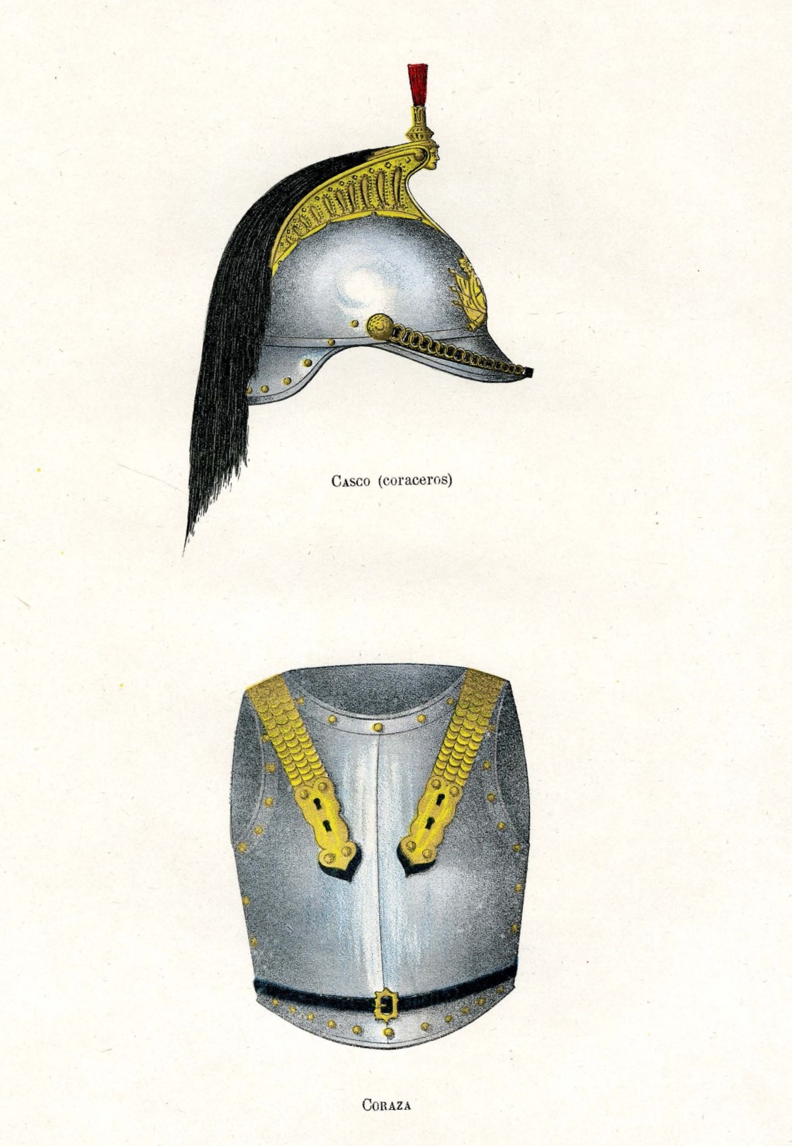 Arriba: Casco - coraceros. Abajo: Coraza