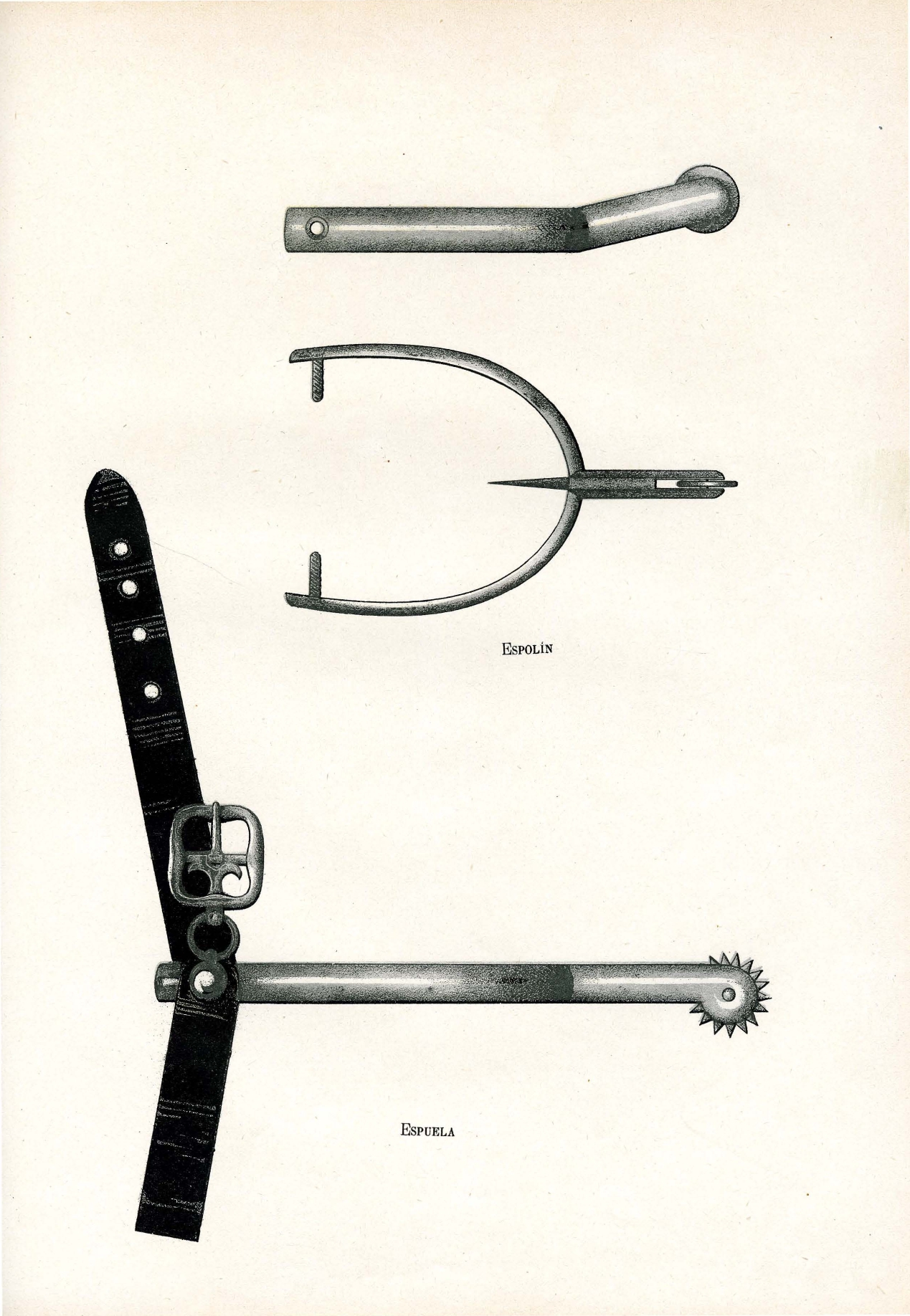 Arriba: espolín. Abajo: Espuela