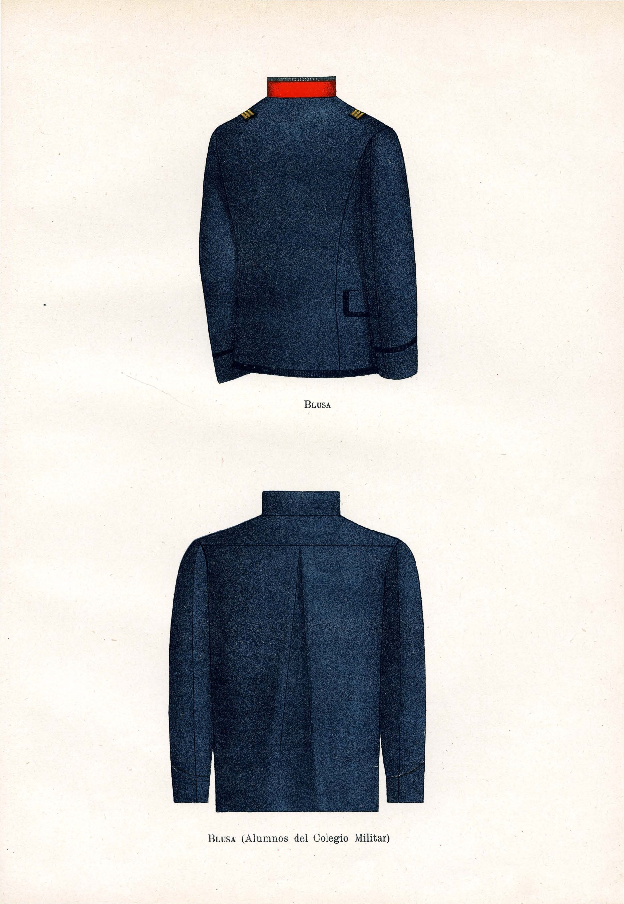 Arriba: Blusa. Abajo: Blusa - Alumnos del Colegio Militiar
